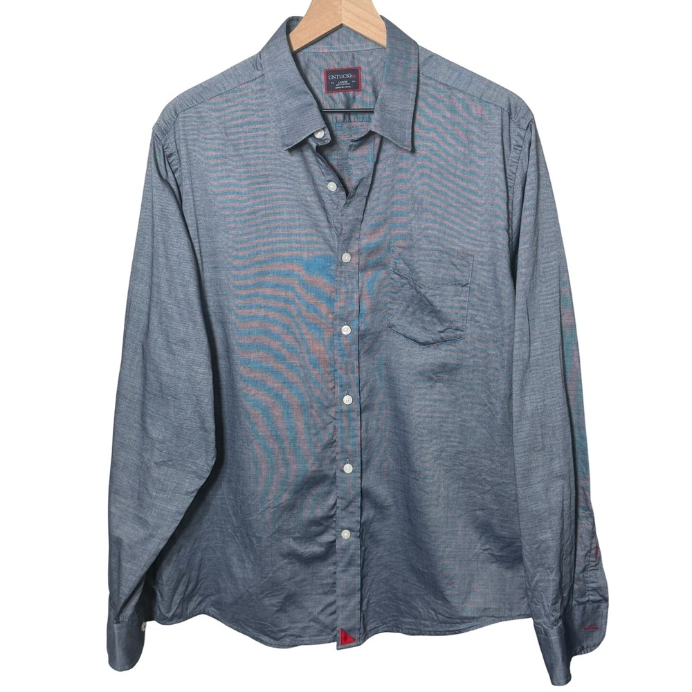UNTUCKIT Mens Button Down Shirt Large Blue Cotton Long Sleeve‎ Casual Business